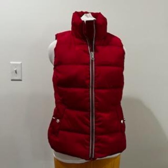 Tommy Hilfiger Red Puffer Vest Women's Small Petite Full Zip - Picture 2 of 7